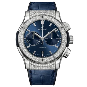 H Classic Fusion Chronograph Titanium Blue Dial AM Diamonds